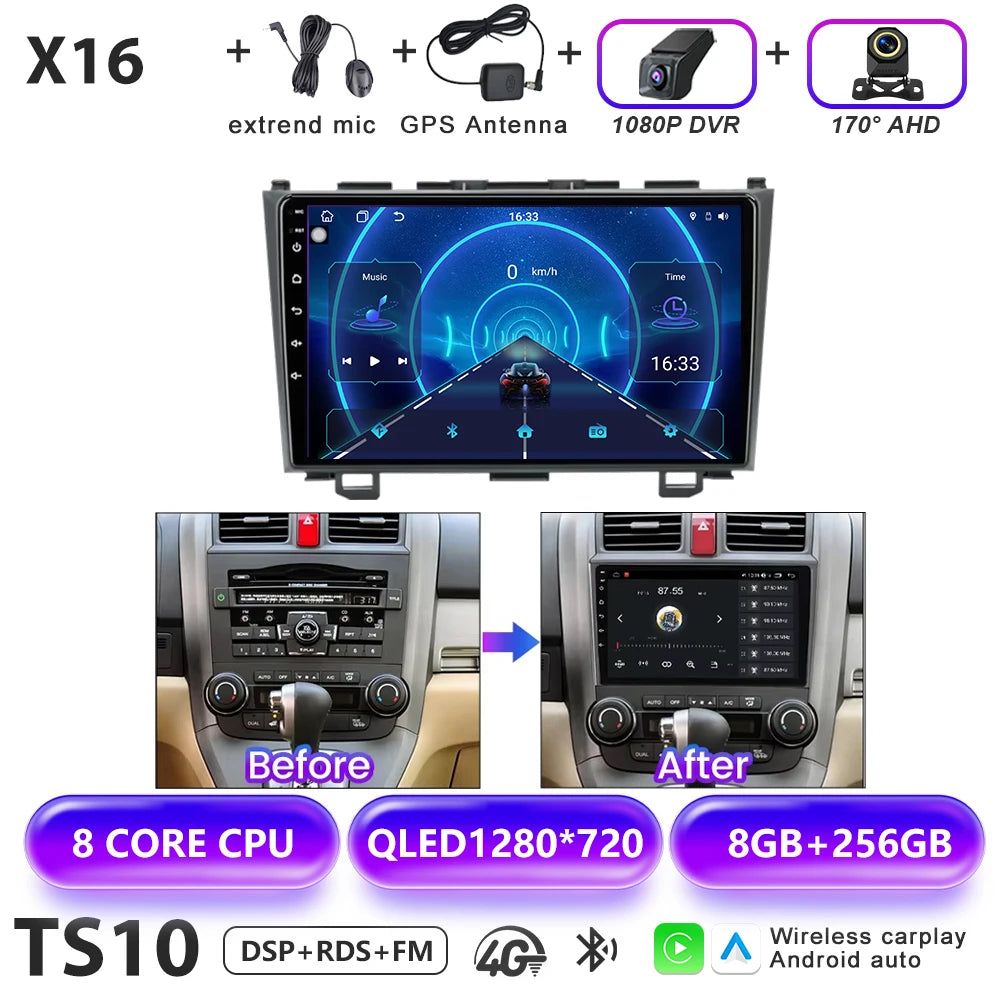 Carplay Car Radio For Honda CR-V 3 RE CRV 2007-2011 Android 16 Multimedia Video Player 2 Din Navigation GPS DVD Head Unit 8Core