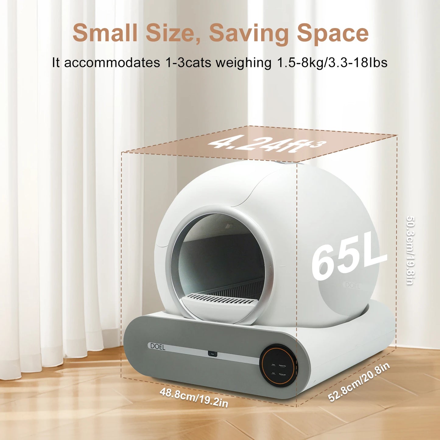 DOEL 65L Self-Cleaning Automatic Cat Litter Box – Smart App Control, WiFi, Trash Bag & Litter Mat Included | White