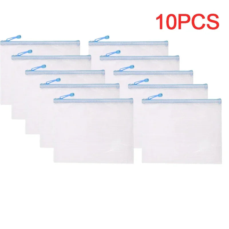 1-10Pcs A4 Mesh Zipper Pouch Bags Thicken Document Bag Waterproof Zip File Folders For School Office Travel Organizing Storage