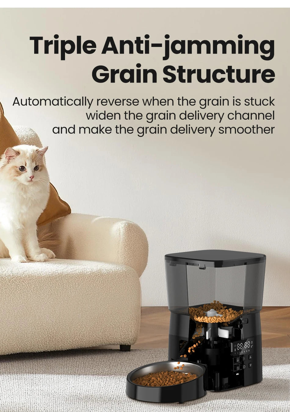 ROJECO Automatic Pet Feeder – 2L Smart Button Control Cat & Dog Food Dispenser | US/EU/KR Plug