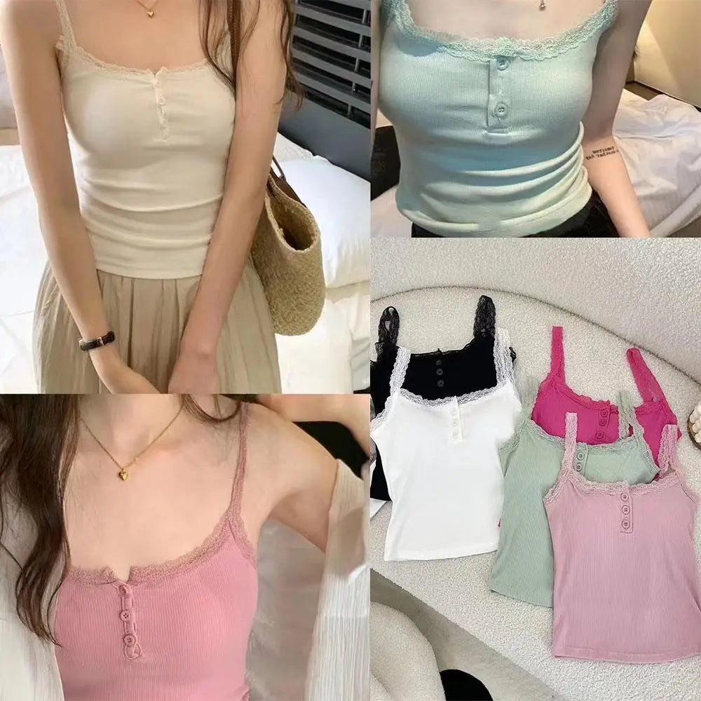 Solid Color Underwear Lace Edge Sexy O Neck Tube Top Chest Female Soft Brassreie With Chest Pad Lace Strap Patchwork Camisole