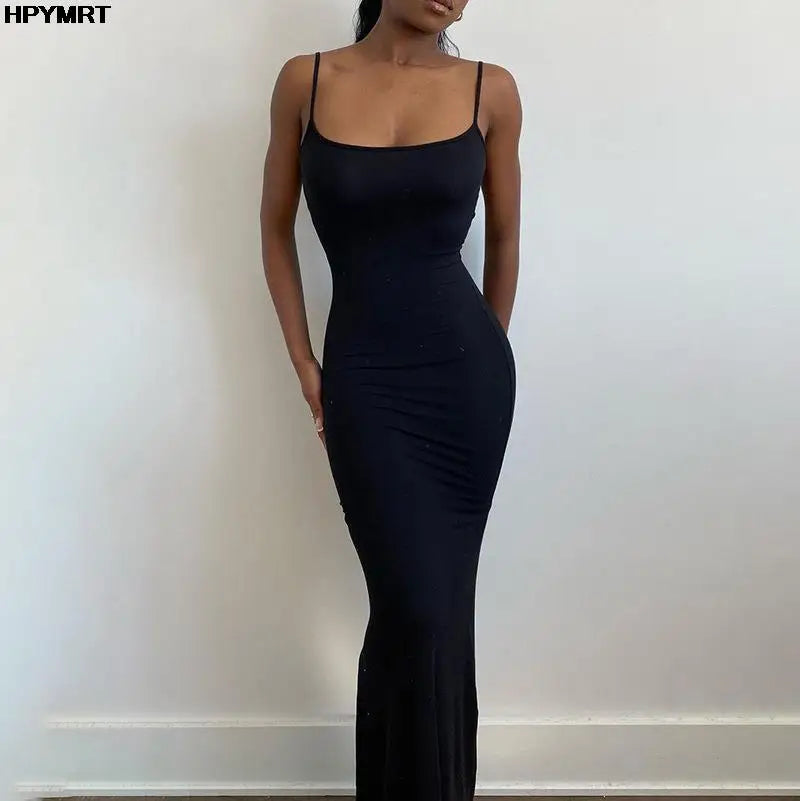 Women's Satin Slip Maxi Dress — Backless Bodycon Party Dress