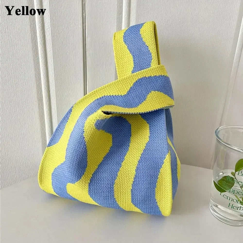 Cat Knit Handbag Fashion Knit Handmade Shopping Bags High-capacity Knot Wrist Bag Girls