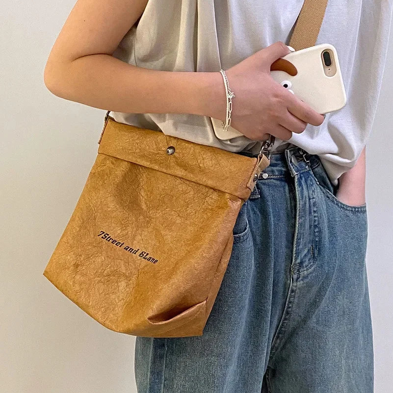 Women's Small Kraft Paper Bucket Bag - Roll Top Shoulder Purse - photo 2