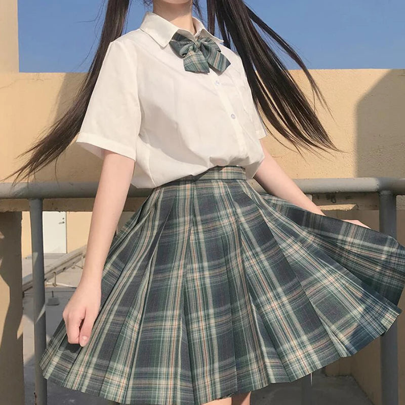 ZOKI Plaid Pleated Mini Skirt – Bow Knot High Waist Preppy Style | Harajuku Aesthetic Women's A-Line Dance Skirt | S-XXL