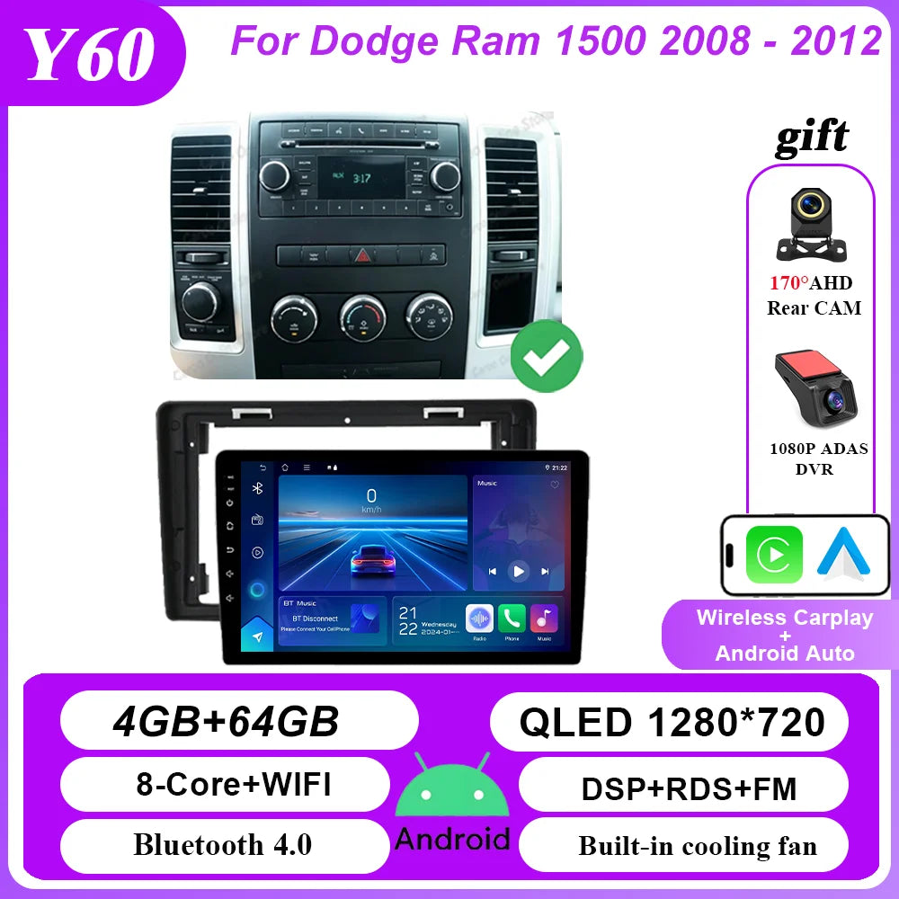 Android 16 Car Stereo for Dodge Ram 1500 2008-2012 - CarPlay & GPS Navigation