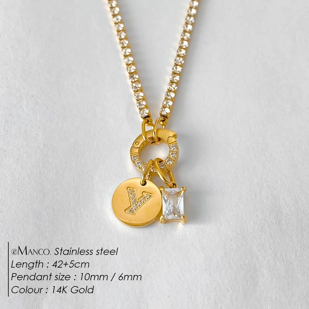 Gold-Plated Initial Letter Necklace – Zircon A-Z Pendant