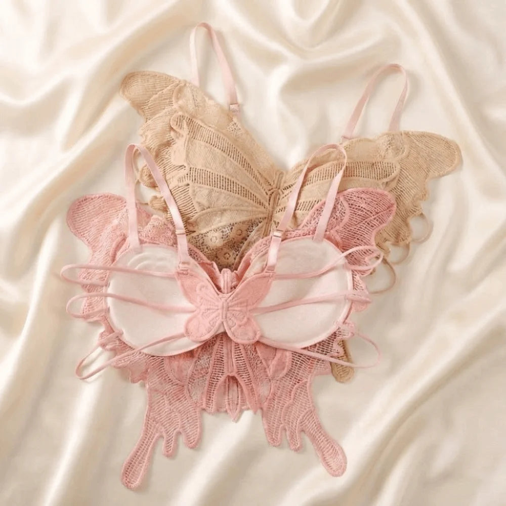 Sweet Backless Butterfly Bras Slim Fit Padded Lace Camisole Flower Korean Style Hollow-out Vest Tops Beach Wear