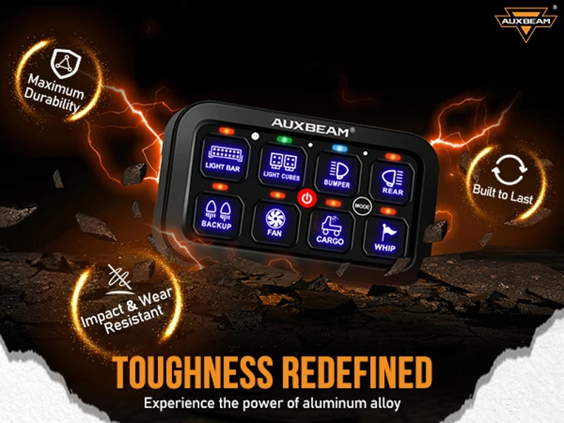 Auxbeam RGB 8 Gang Switch Panel Toggle/Momentary/Pulsed Supported Without App Control (One-Sided Outlet/Two-Sided Outlet)
