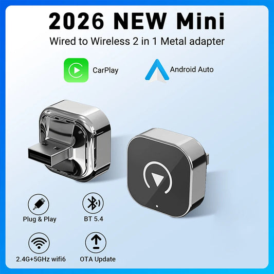 Super Mini CarPlay AI Box — Wired to Wireless CarPlay & Android Auto, 5GHz WiFi, Plug and Play