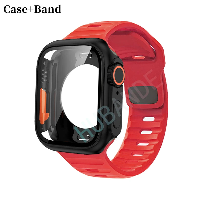 Silicone strap For Apple Watch 44mm 45mm 41mm 40mm Bracelet+Screen protectores Change to Ultra For iWatch Series 9 8 7 SE 6 5 3