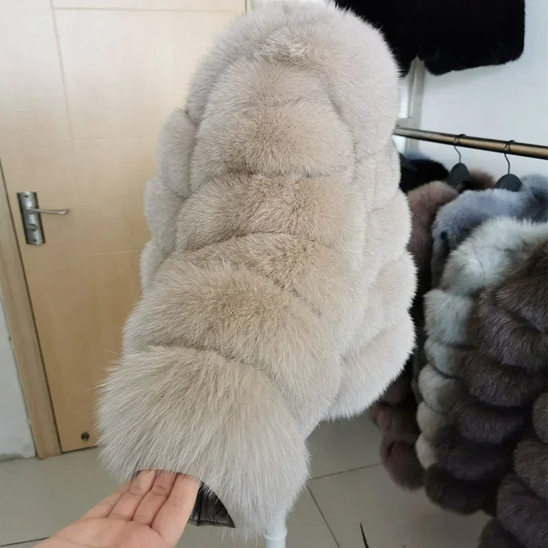 Women's Fox Fur Coat with Detachable Sleeves