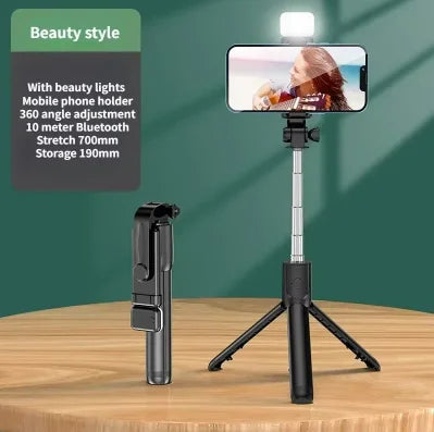 Wireless Selfie Stick with Tripod Stand and Light, Bluetooth Remote, Extendable for iPhone, Mobile Phone, TikTok Live Streaming