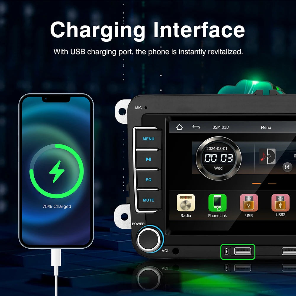 7" 2-DIN Car Stereo — CarPlay, Android Auto, AirPlay & RDS for VW, SEAT, Skoda (Passat, Golf, Polo)