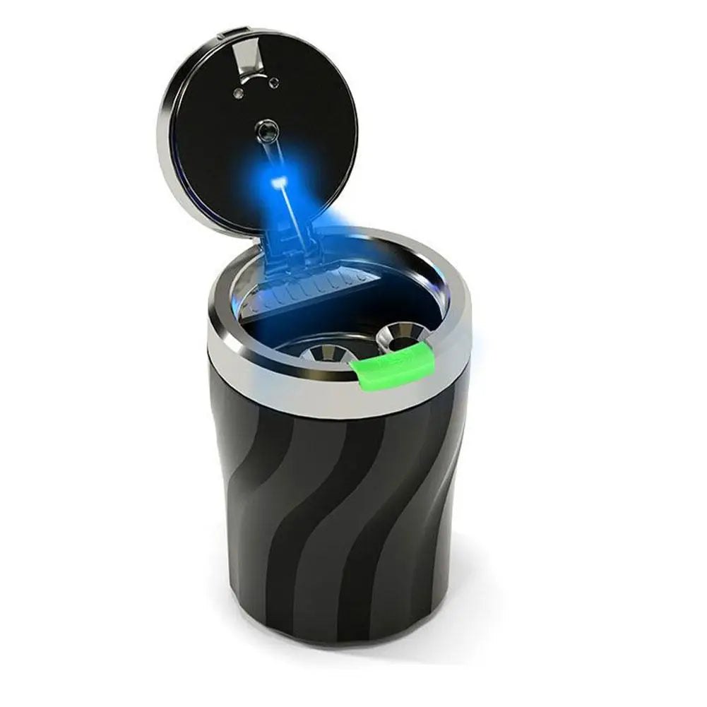 Portable Car Ashtray with LED Light Metal Liner Auto Ash Tray Large Capacity One-Click Open Interior Accessories