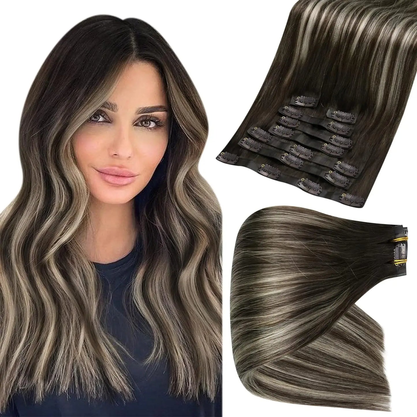 Full Shine Seamless Clip in Hair Extensions Remy Human Hair 8Pcs 120g & 80g Clip In Hair Extensions Human Hair Blonde Skin Weft
