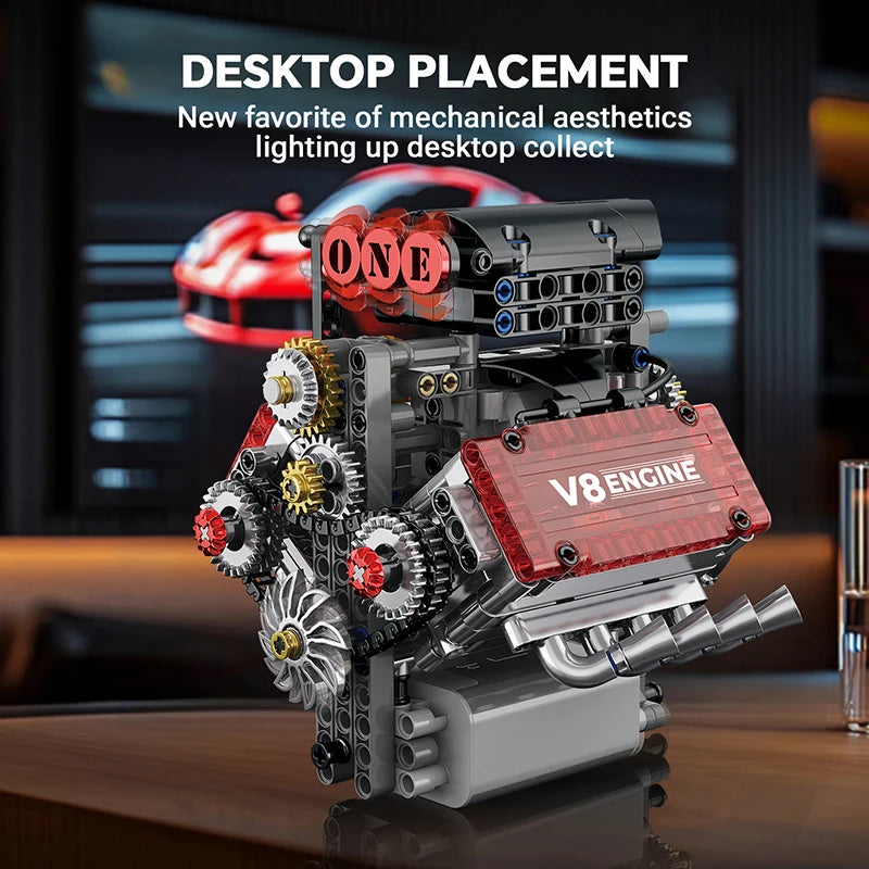 Brick V8 Engine Motorized Simulation Model Electrically Drive Building Blocks Technical Car Parts Creative DIY Toys Gifts Adult