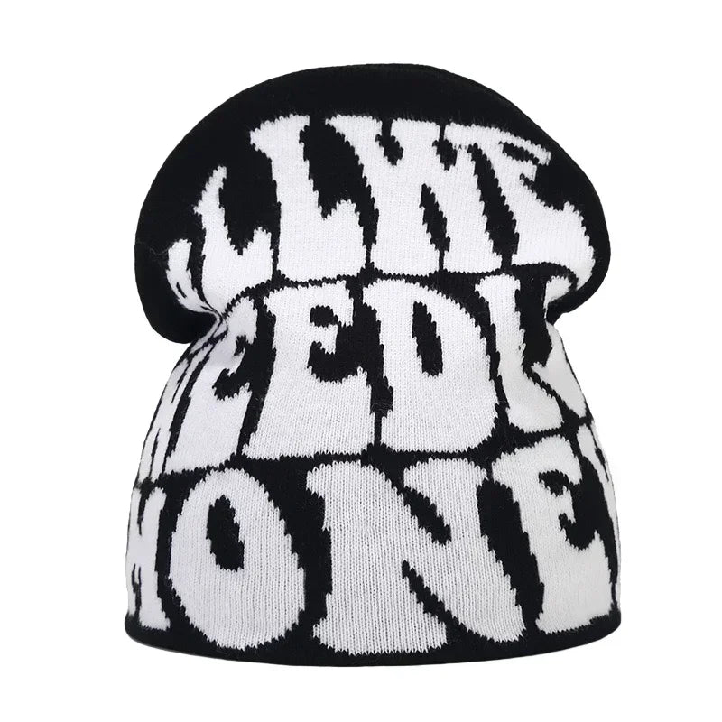 Y2K Letter Knit Beanie, Warm Ski Hat