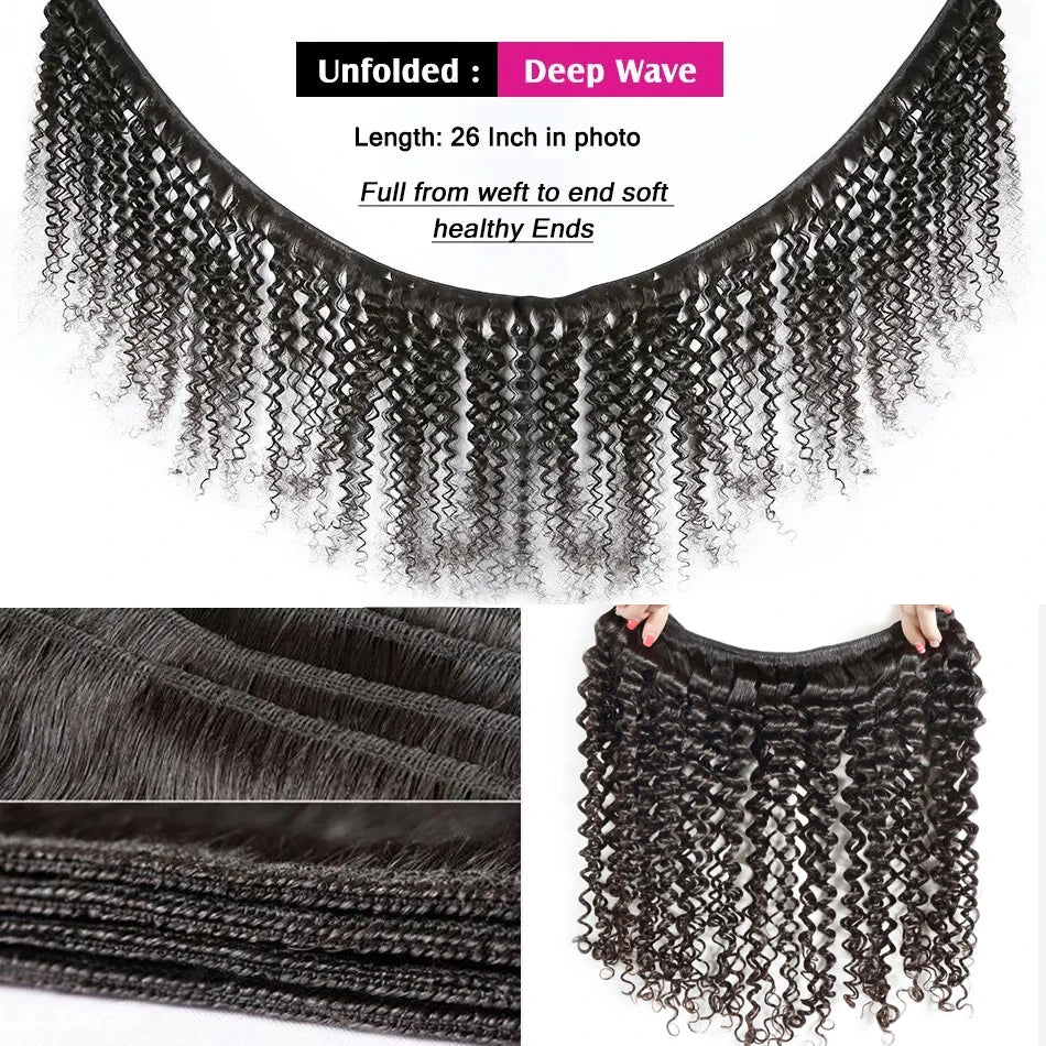 PD 30 32 36 40 Inch Deep Wave Human Hair Bundles Brazilian Remy Unprocessed Weaving Curly Hair Bundles 1 2 3 4 Extensions Deals
