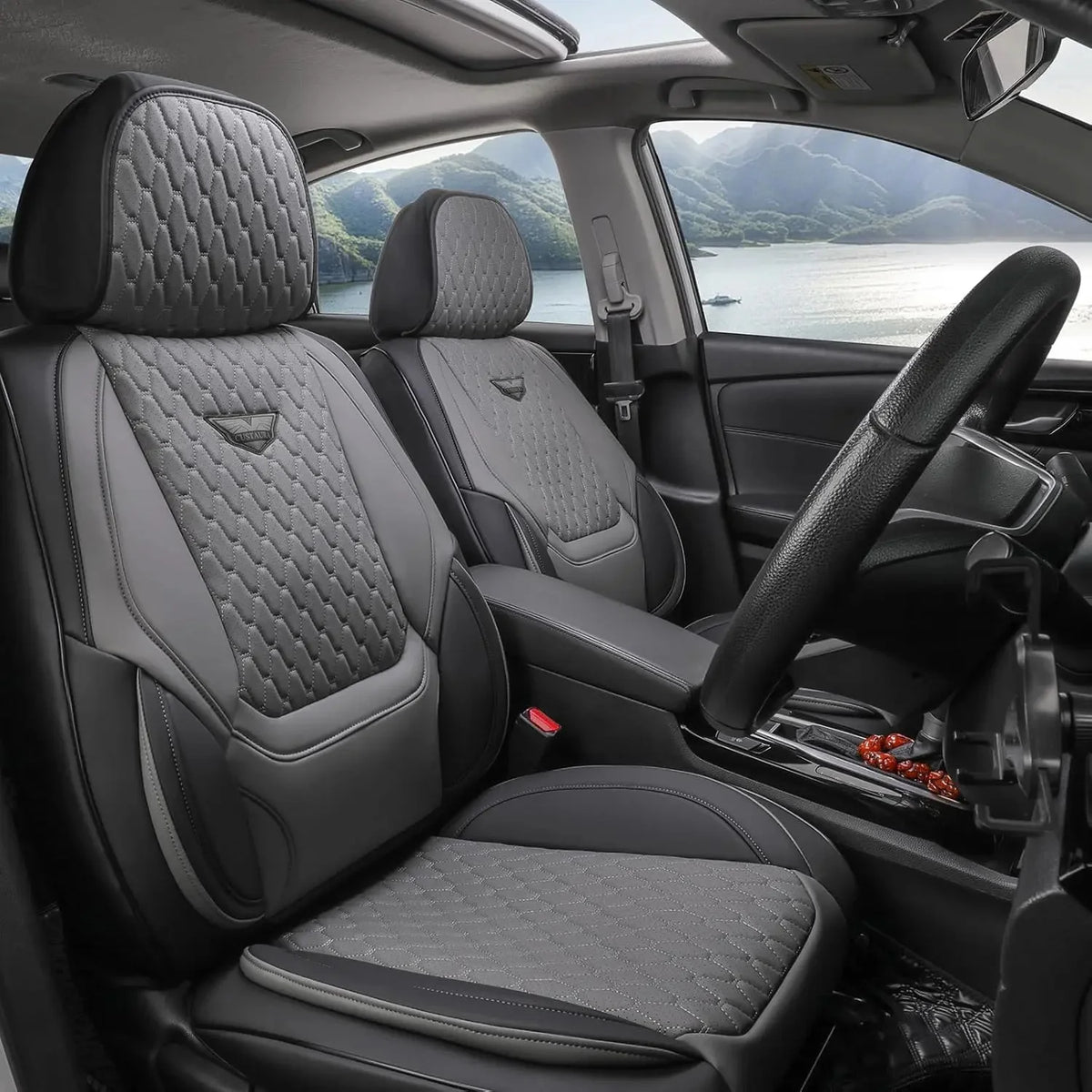 EKR Universal Car Seat Covers 5 Seats Full Set For Toyota Honda Lexus Ford Kia Hyundai Audi Waterproof Leather Auto Seat Protection All-Season Universal Fit Most Car Sedan SUV Car Accessories