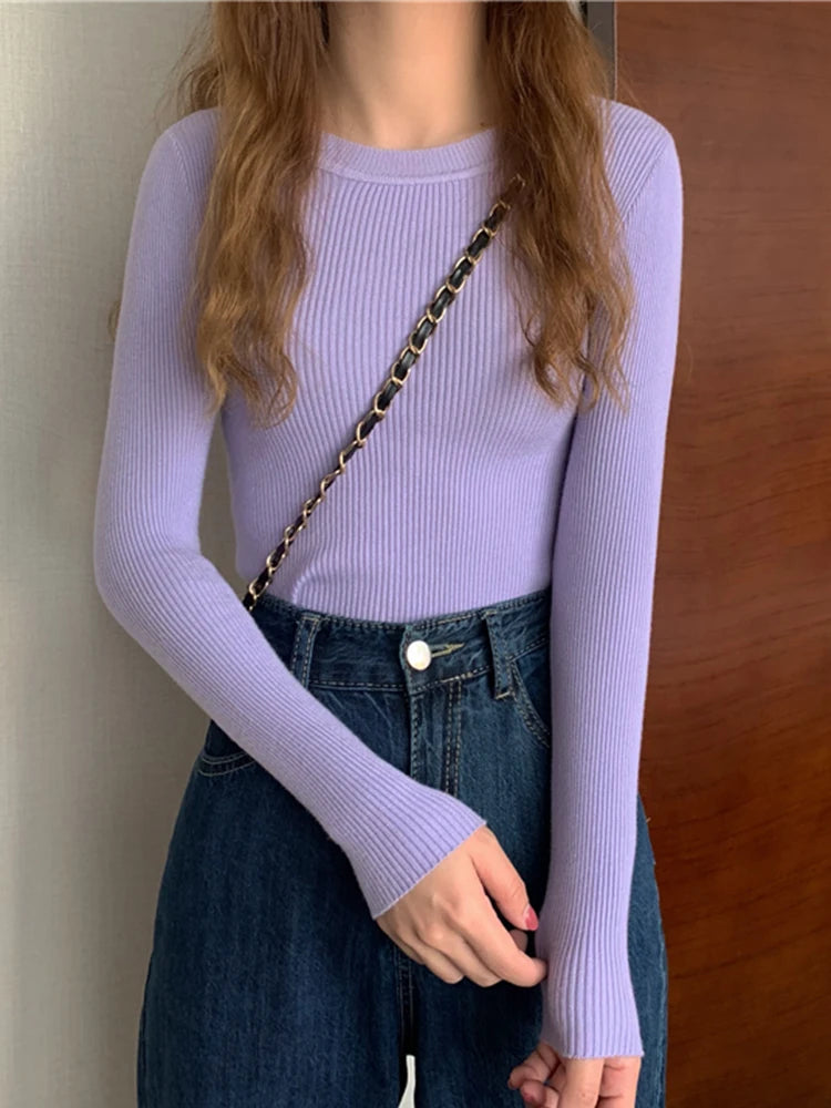 Women's Basic Knit Pullover — Stretch Crew Neck Jumper