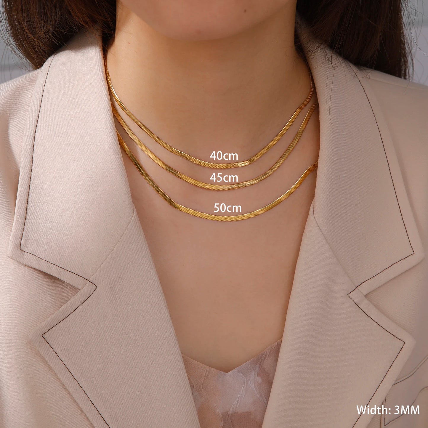 Stainless Steel Snake Chain Necklace — Gold & Silver Herringbone Choker for Women and Men
