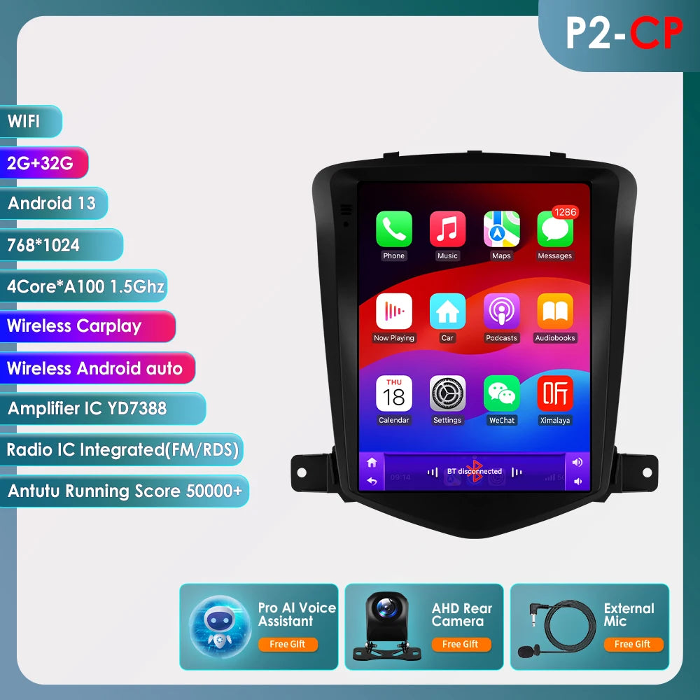 9.7" Android Car Stereo for Chevrolet Cruze J300 (2008–2012) — CarPlay, GPS, 4G, 360° Camera, Steering-Wheel Control