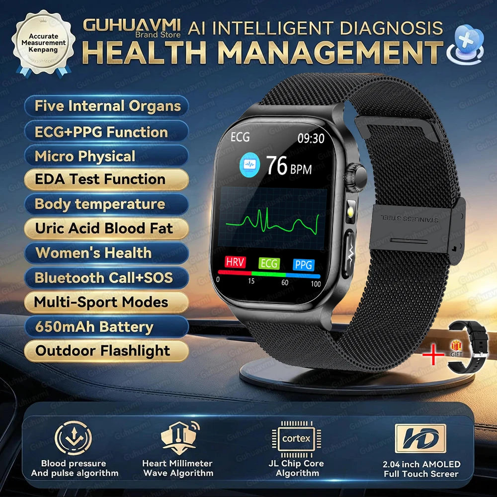2026 Five-Organ Health Smart Watch – Body Fat, Uric Acid, ECG, Blood Pressure & Bluetooth Call | Men & Women