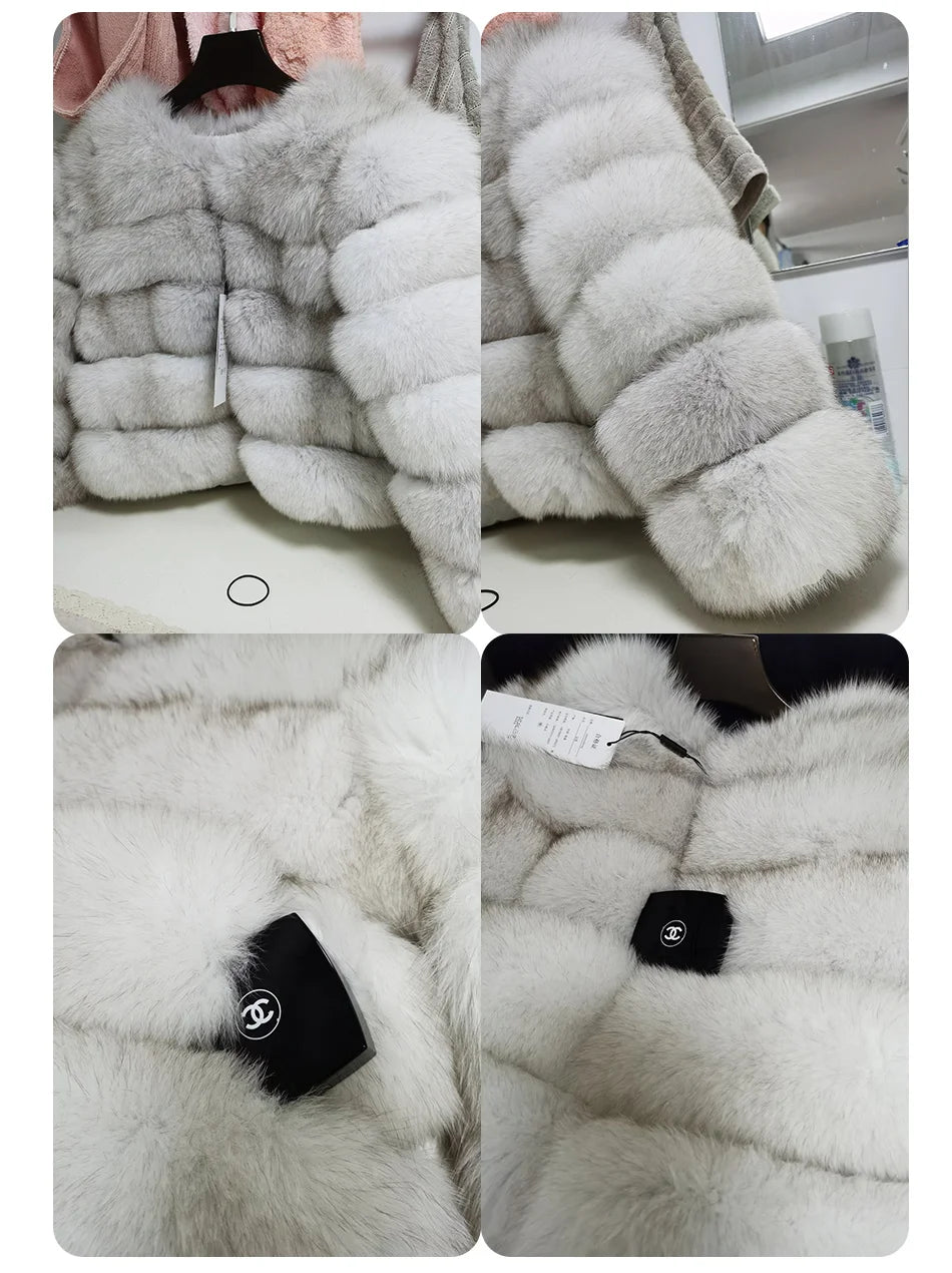 Women's Fox Fur Coat with Detachable Sleeves