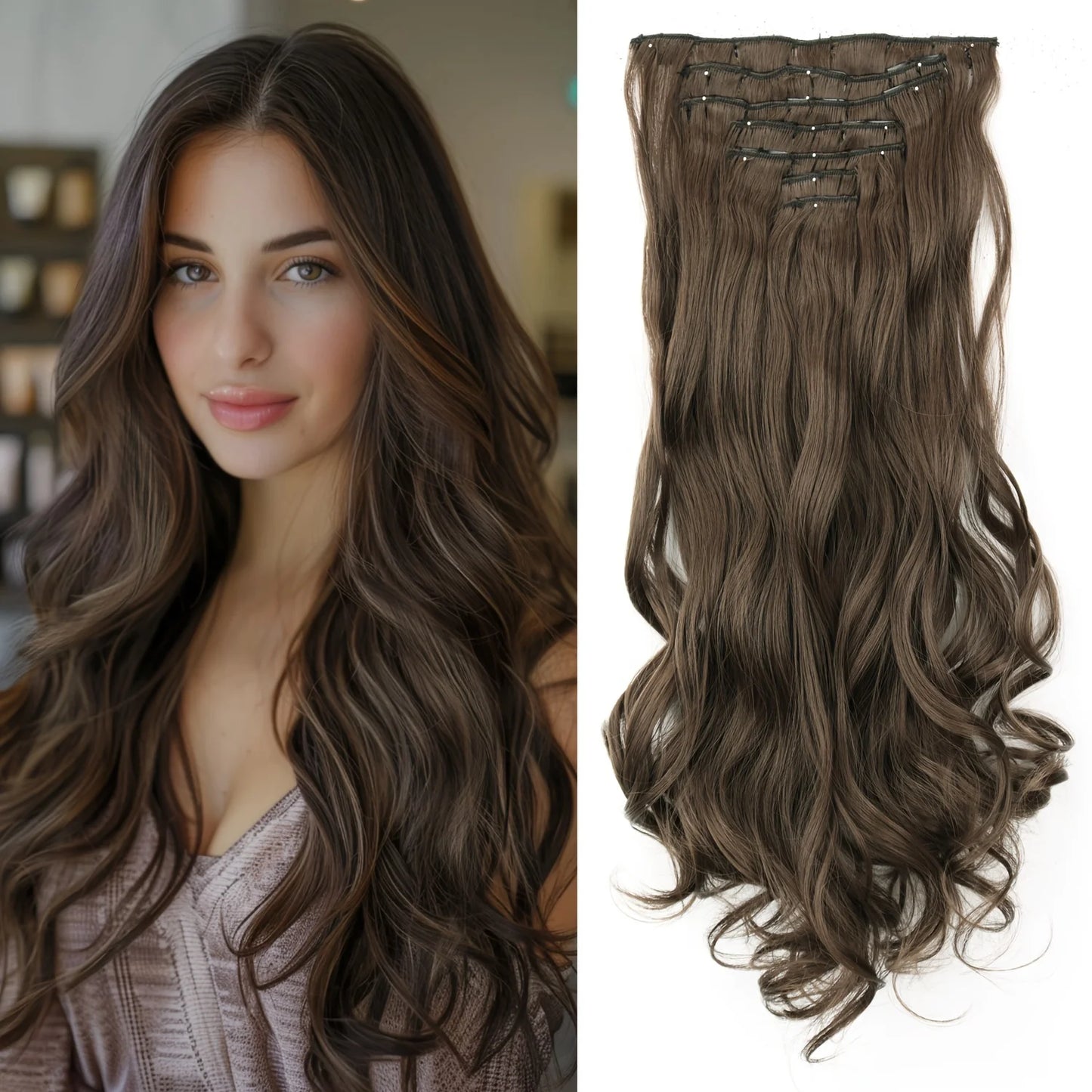7Pcs/Set 16 Clips Hair Extension Black Long Straight Natural Hair Ombre Hairpiece Heat Resistant Fiber for Women Hairstyle