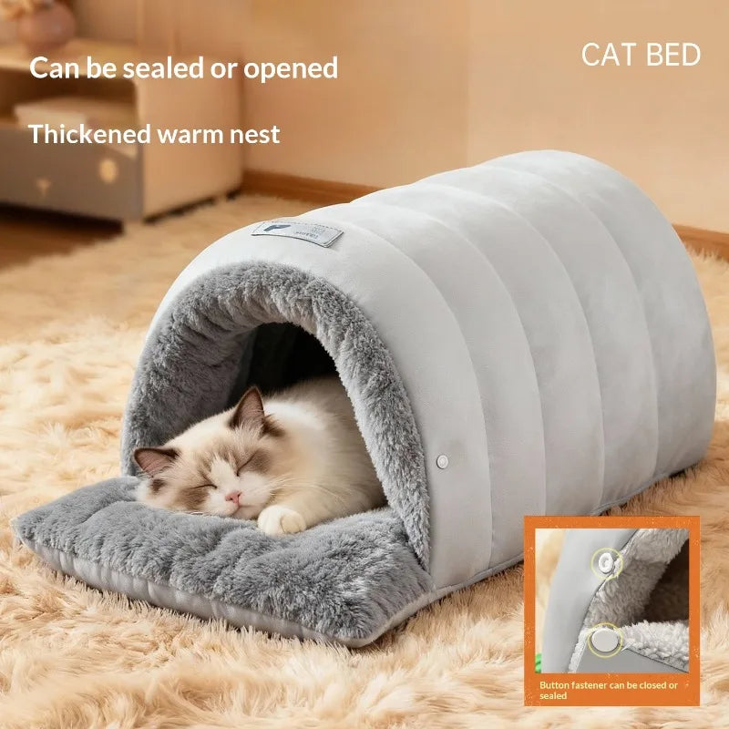 Semi-Enclosed Cat Cave Bed - Washable Winter Cat House with Non-Slip Base - photo 3