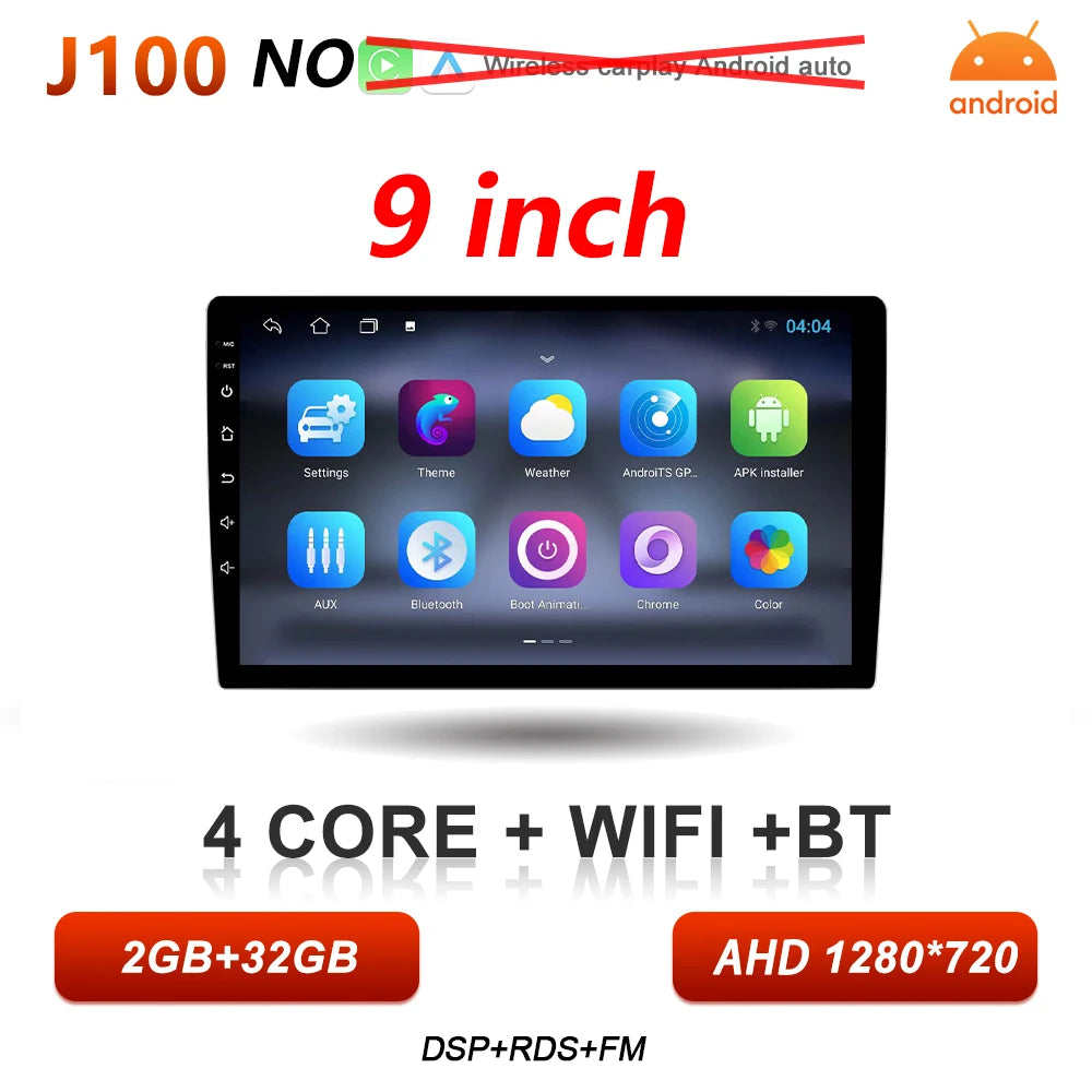 Universal 2-DIN Android Car Stereo (9"/10") — CarPlay, Android Auto, GPS, QLED Screen, WiFi, Bluetooth