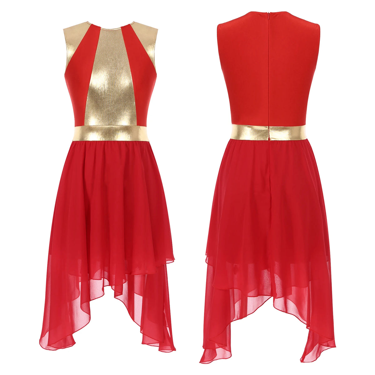 Women Modern Lyrical Dance Dress Liturgical Worship Church Choir Costume Sleeveless Asymmetrical Hem Dresses Ballroom Dancewear