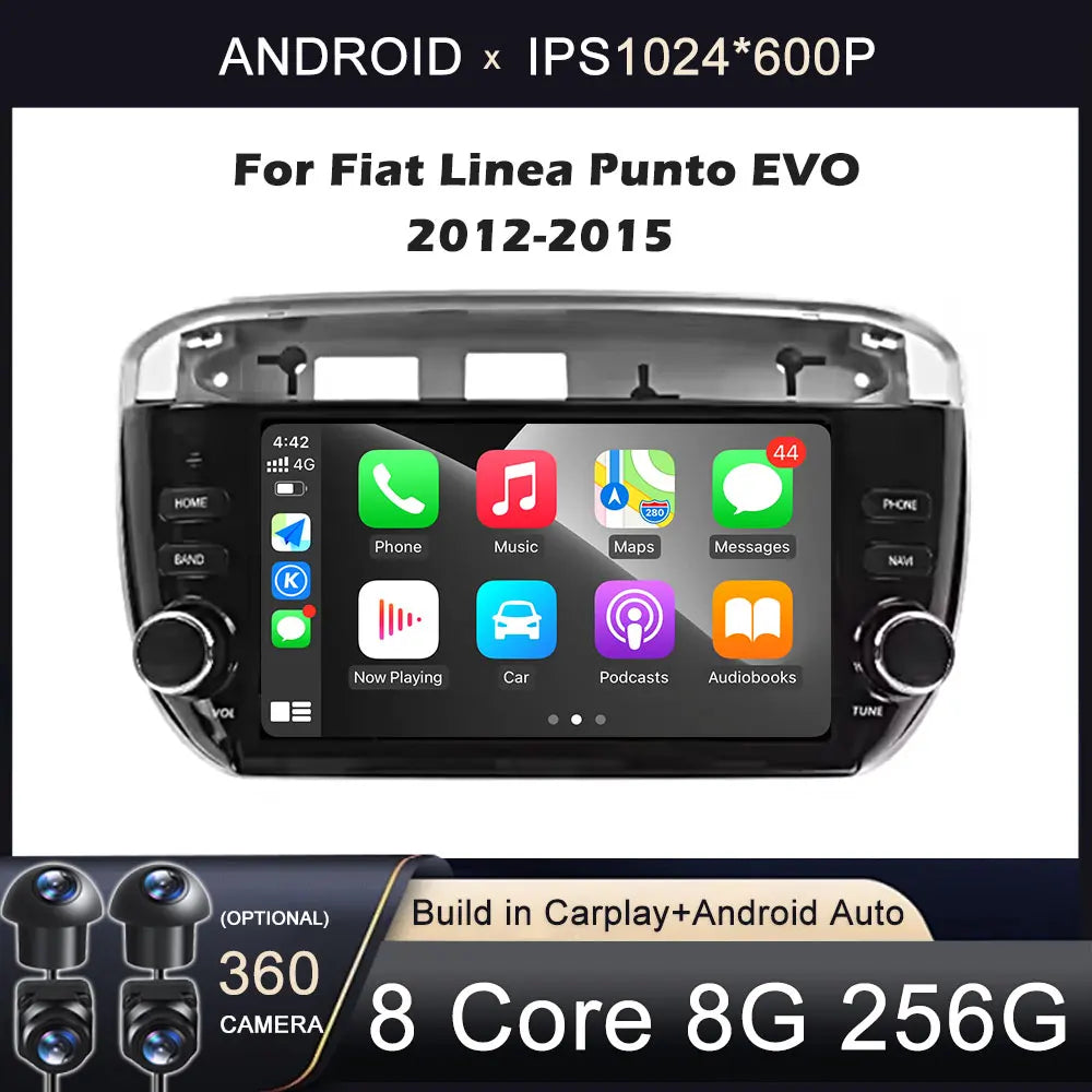 7" Android Car Stereo for Fiat Linea & Punto Evo (2012–2015) — CarPlay, Android Auto, GPS, 4G, Bluetooth 5.0