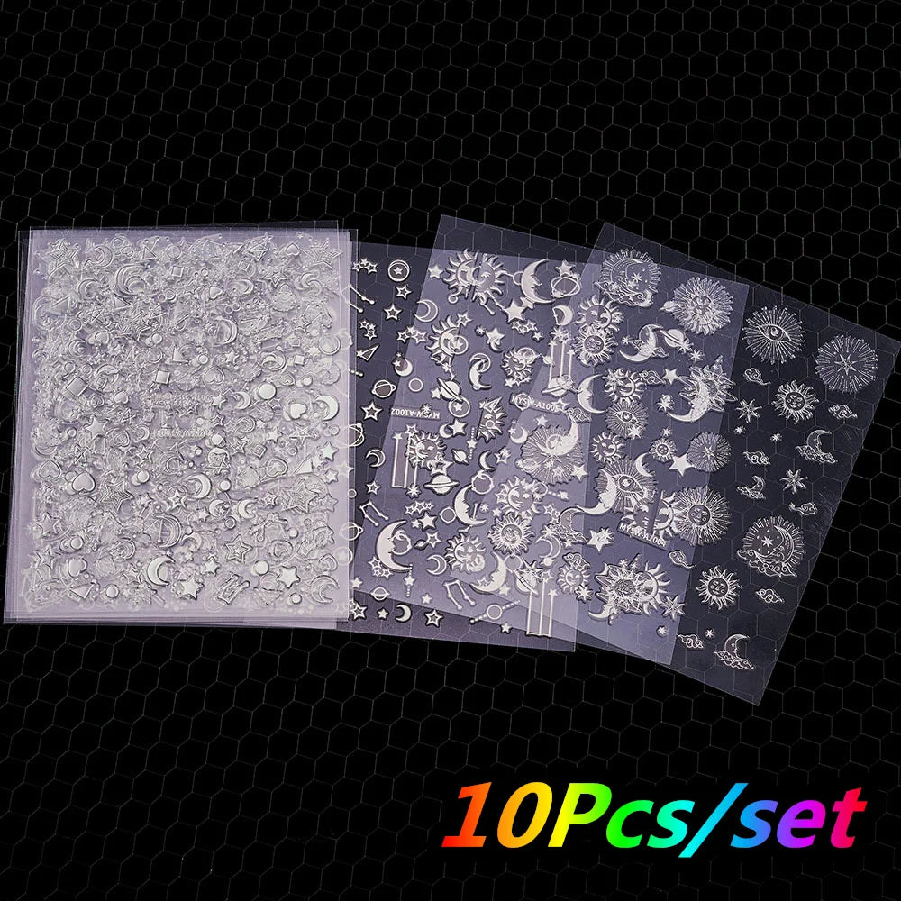 12Pcs/set Laser Silver Snowflake Nail Stickers Set  3D Winter Elk Snowflake Nail Art Decoration DIY Holographic Snowflake Slider