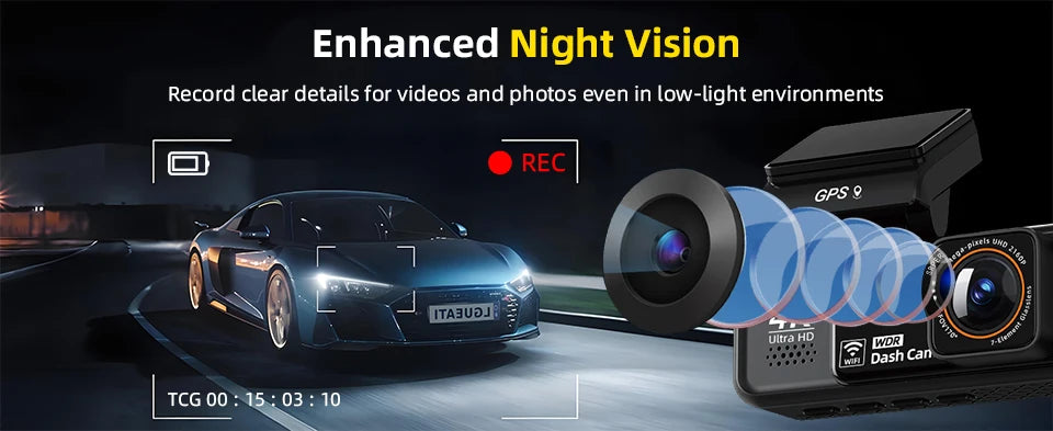 Acceo 4K Dashcam WIFI GPS CAR Video Recorder Dual Lens Support 2.5K Rear Camera Night Vision 24H Parking Monitoring Black Box