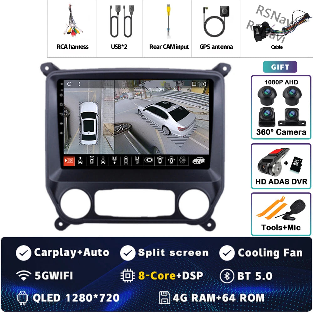 Android 16 Carplay Auto Car Radio Multimedia For Chevrolet Silverado 3 GMTK2 2014 2015 2016 2017 2018 GPS BT 4G Stereo Head Unit