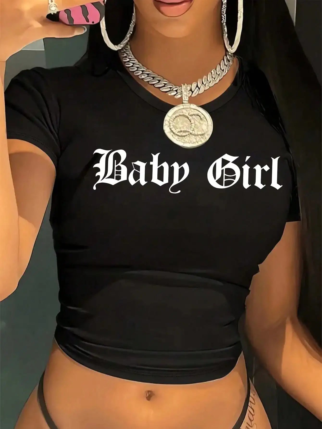 Women's Fitted Letter Print T-Shirt — Short Sleeve Crew Top