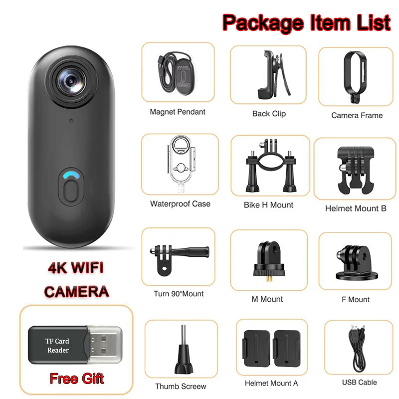 4K Waterproof Mini Action Camera with Magnetic Clip