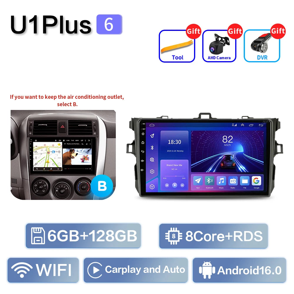 Android Car Stereo for Toyota Corolla E140/E150 (2006–2013) — CarPlay, Android Auto, DSP, 4G, Subwoofer Output