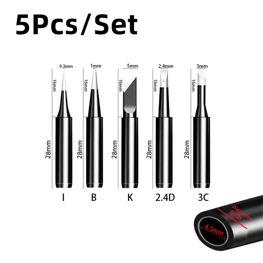 5pcs 900M Soldering Iron Tips Set, Copper Core Electric Soldering Bits for 936 Soldering Station