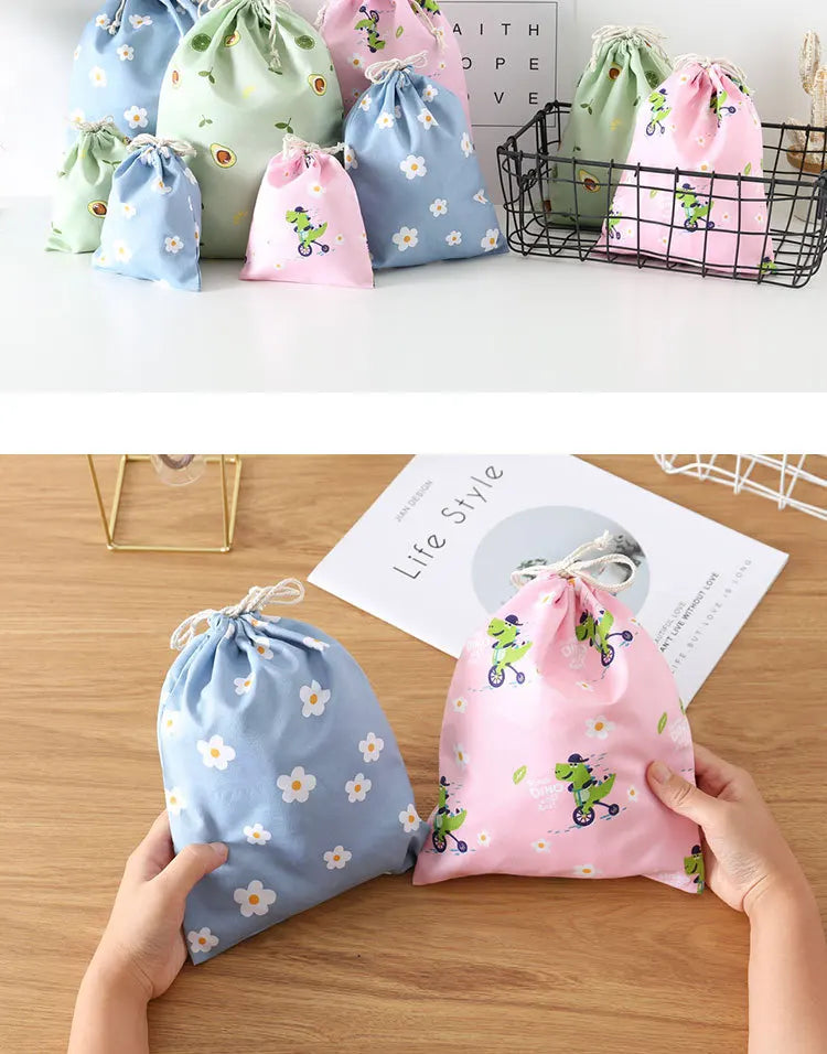 Cute Cotton Travel Storage Bag Drawstring Bag Dustproof Clothes Socks Cosmetic Packaging Organizer Drawstring Pocket