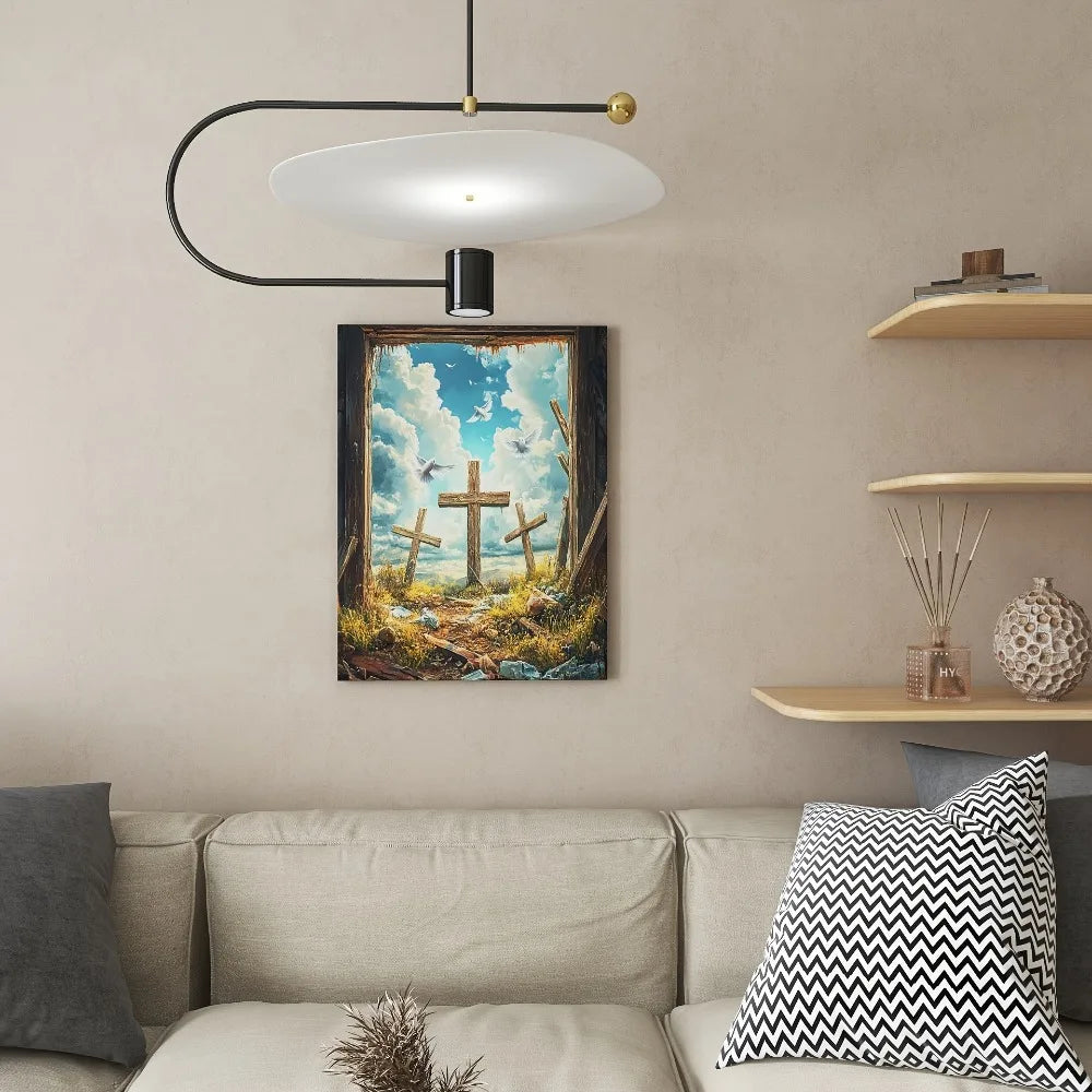 Retro religious mural canvas, Golden sunset painting Heaven's Way Christian mural, 1.5 inch thick pine solid wood frame