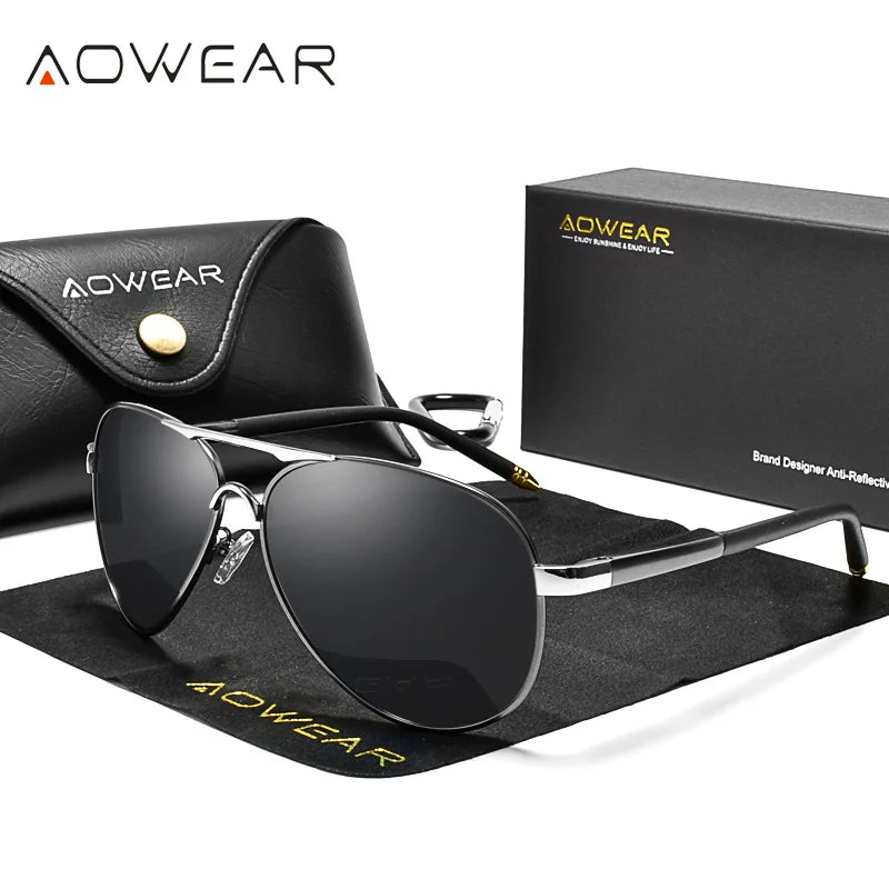 AOWEAR Polarized Aviator Sunglasses — Mirror Coating, Unisex