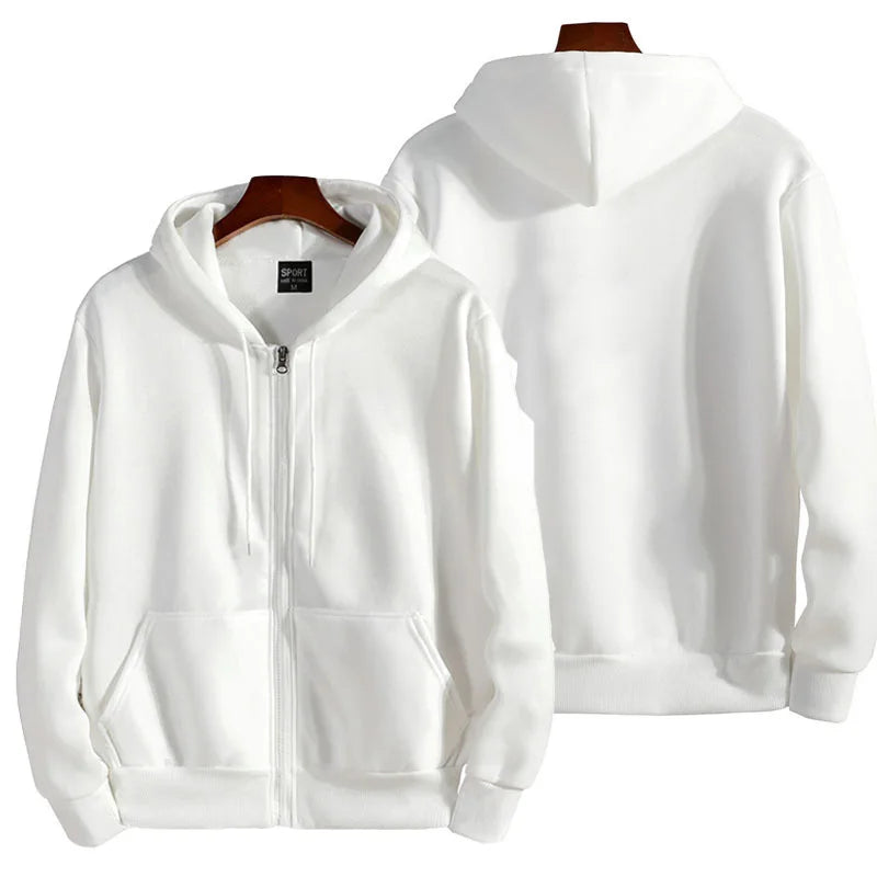 Unisex Zip-Up Hoodie, Solid Color Hooded Sweatshirt