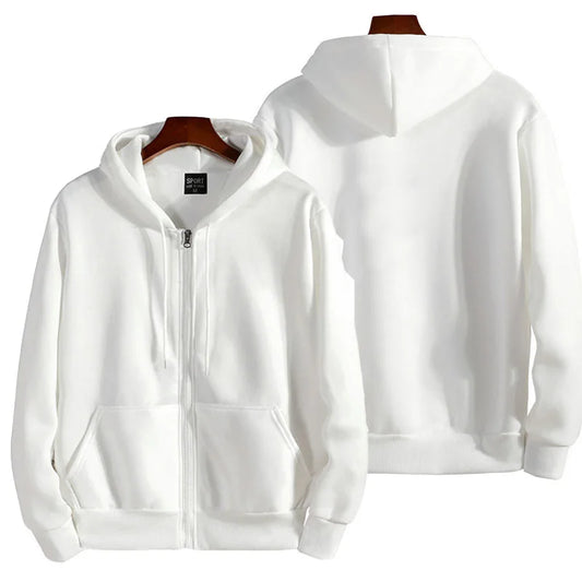 Unisex Zip-Up Hoodie, Solid Color Hooded Sweatshirt