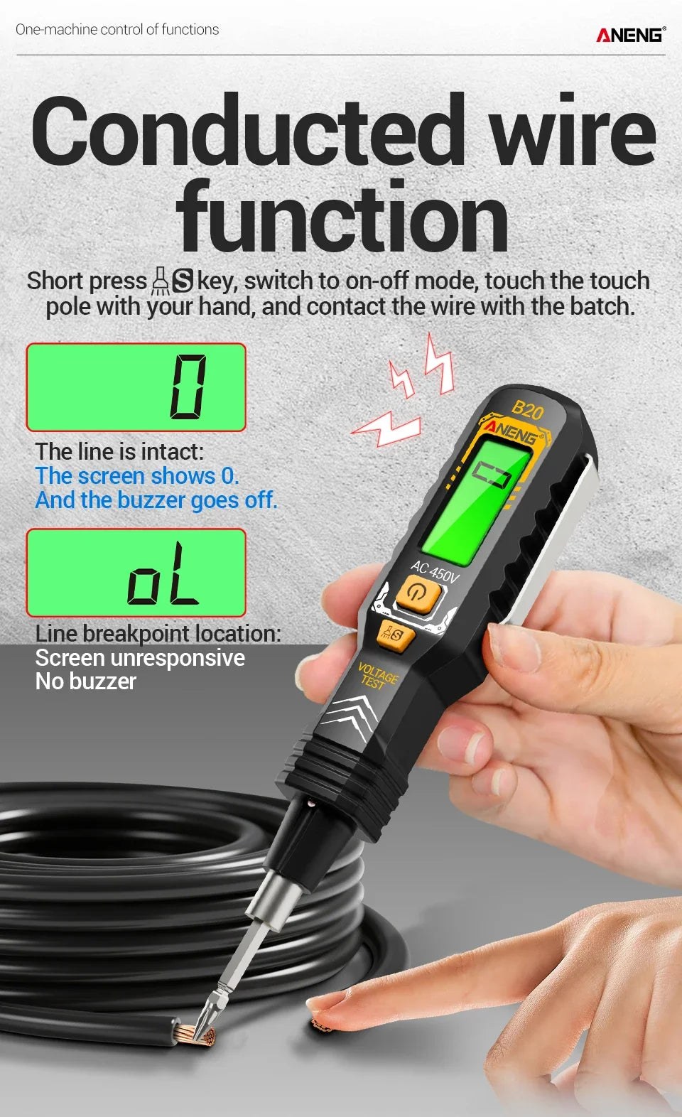 ANENG B20 Insulated Screwdriver Double Head Dual-use Slotted Cross Tester Pen Screw Driver Repair Voltage Meter Hand Tools