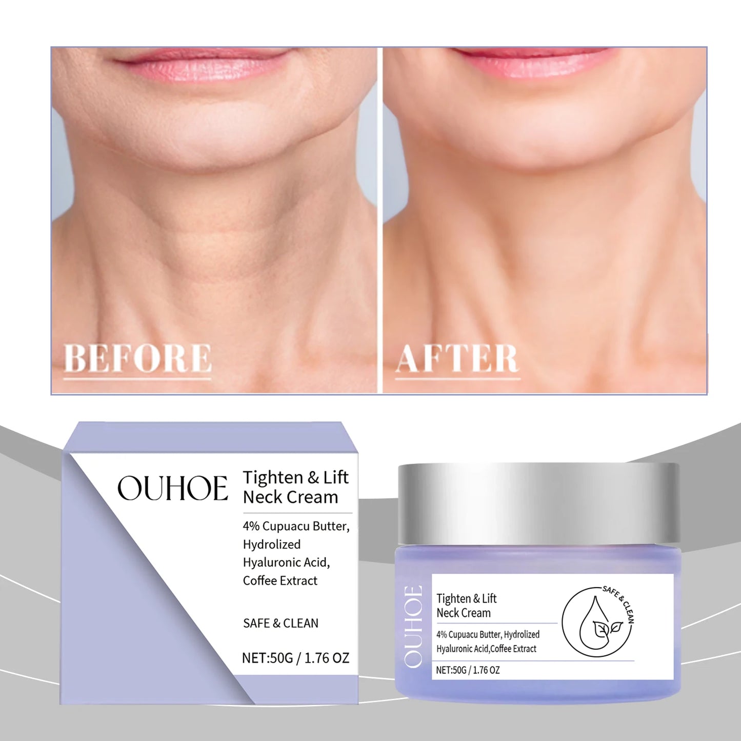 OUHOE Tighten Lift Neck Cream - Combat Wrinkles, Even Skin Tone, Moisturize, All Skin Types, Portable