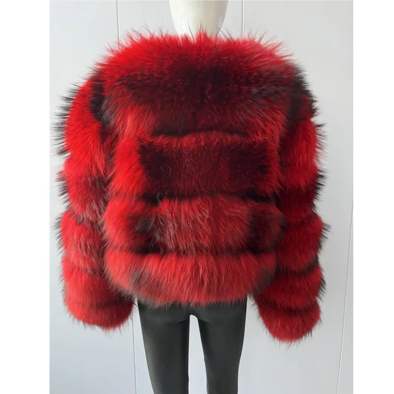 Women's Hooded Raccoon Fur Coat, Turn-Down Collar