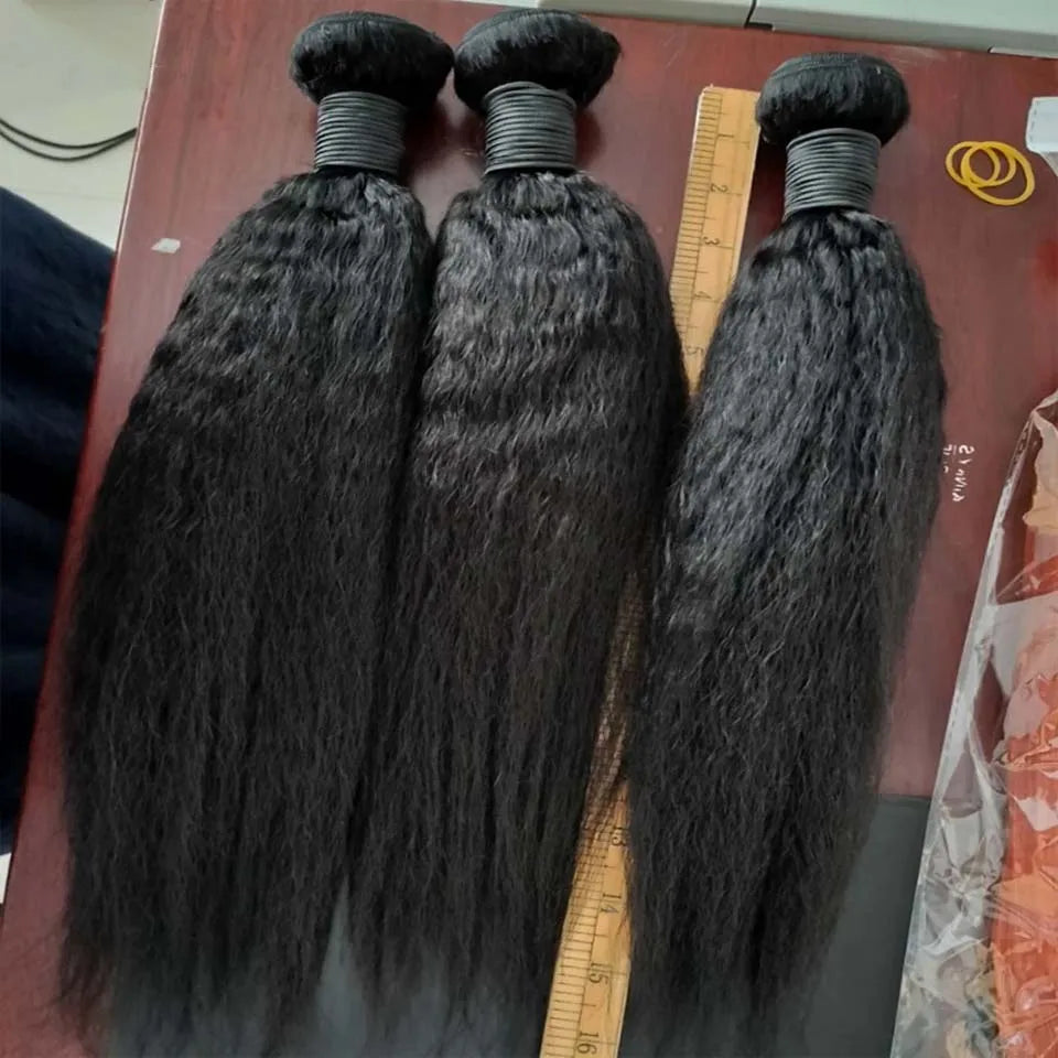 28 30Inch Brazilian Kinky Straight Human Hair Bundles 15A Virgin Human Hair Extension 3/4Pcs Hair Wefts Yaki Straight Human Hair